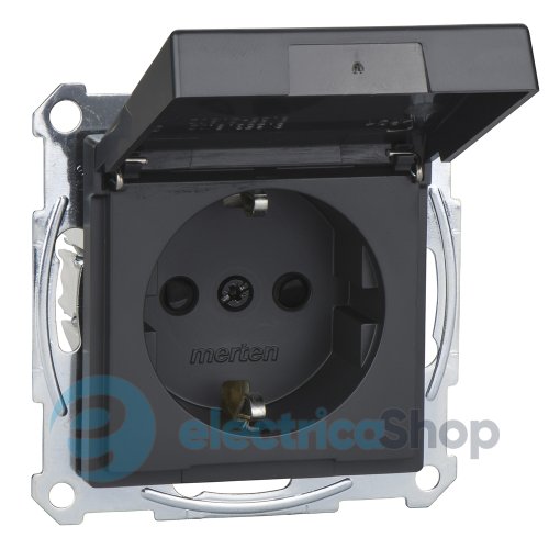 Розетка с з/к крышкой и шторками 16А/250V (автомат. зажим) SM Merten MEG2310-0414 антрацит
