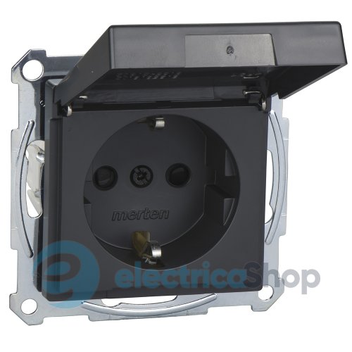 Розетка с заземлением с крышкой IP44 Merten SM MEG2314-0414 антрацит