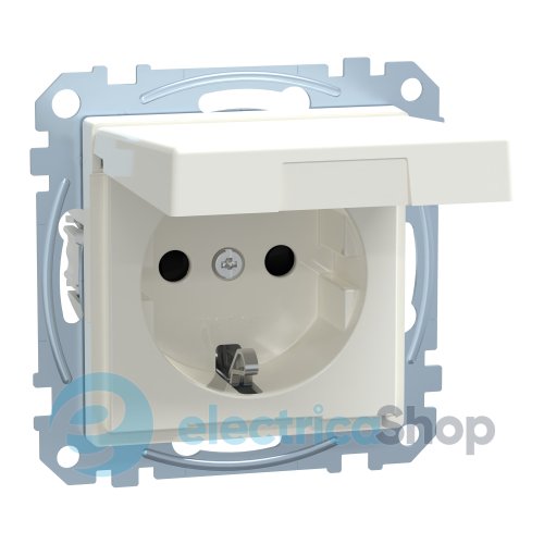 Розетка с з/к крышкой и шторками 16А/250V (автомат. зажим) SM Merten MEG2310-0319 полярно-белый