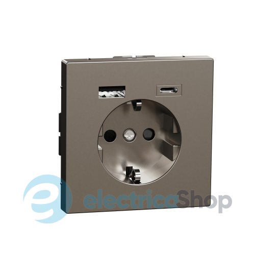 Розетка з/к (16А) з USB A+C (3A) Merten D-Life, Нержавіюча сталь
