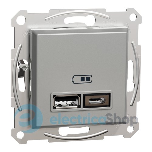 Розетка USB тип A+C 21 Вт Asfora EPH2700561 алюминий
