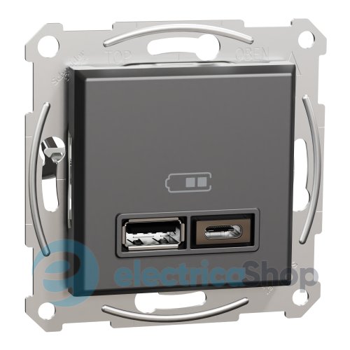 Розетка USB тип A+C 21 Вт Asfora (EPH2700571 антрацит)