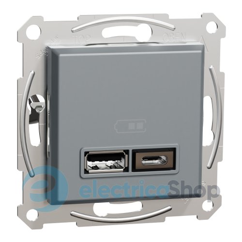 Розетка USB тип A+C 21 Вт Asfora (EPH2700562 сталь)