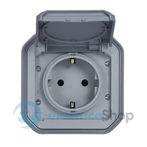 Розетка 2К+З 16А/250В с автом. клемм. накл. Legrand Plexo New 069730L цвет серый