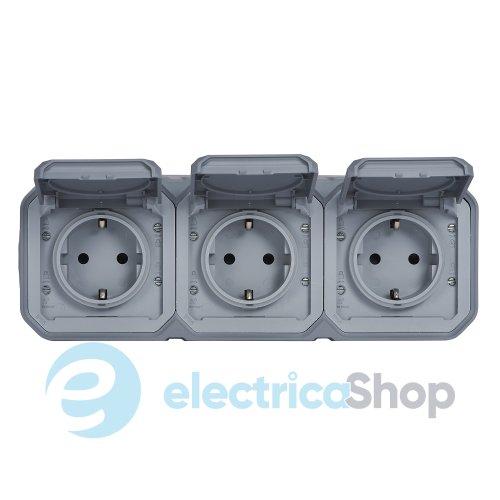 Розетка 3х2К+З 16А/250В накл. гориз. Legrand Plexo New 069743L цвет серый