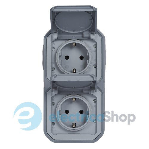 Розетка 2х2К+З 16А/250В накл. верт. Legrand Plexo New 069744L серый цвет