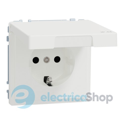 Розетка з/к (250V/16А) и крышкой IP44, защитные шторки, System Design MTN2314-6037 «белый матовый»