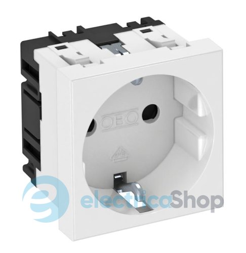 Розетка 1-я. с заземл. и шторками 16А/250V 0˚ Modul 45 OBO 6120008, снежно-белый