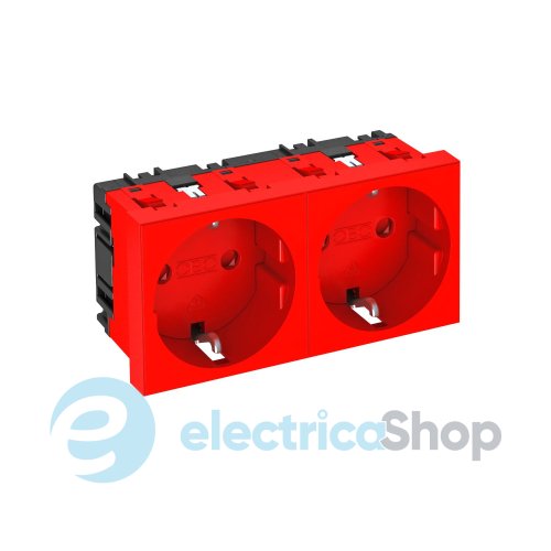 Розетка 2-я. с заземл. и шторками 16А/250V 0˚ Modul 45 OBO 6120028, красная