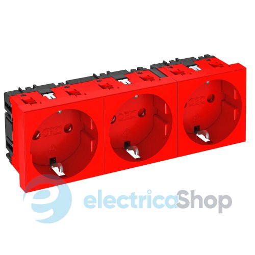 Розетка 3-я. с заземл. и шторками 16А/250V 0˚ Modul 45 OBO 6120048, красная