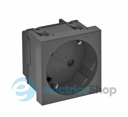 Розетка 1-я. с заземл. и шторками 16А/250V 33˚ Modul 45 OBO 6120081, черно-серая