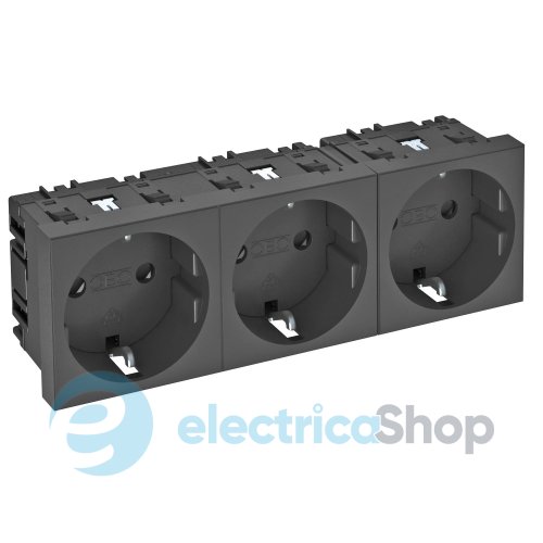 Розетка 3-я. с заземл. и шторками 16А/250V 0˚ Modul 45 OBO 6120050, черно-серая
