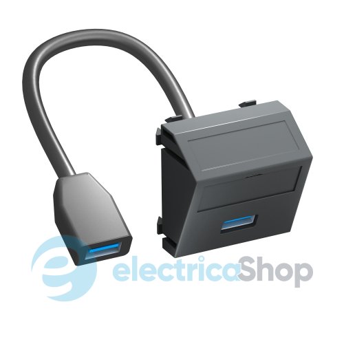 Розетка USB 3.0 с кабелем подключения, угловая Modul 45 OBO, черно-серая