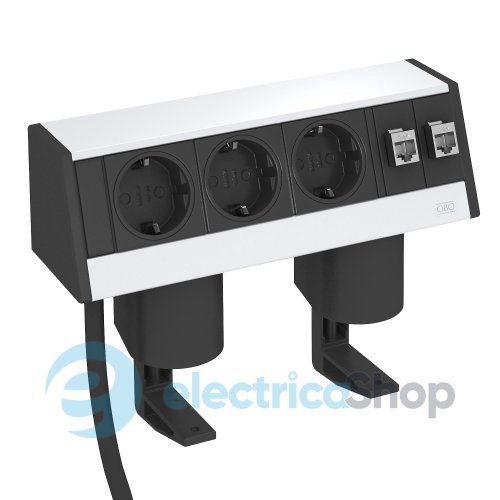 Розеточный блок DB 235мм, с креплениями, 3x 2р+E 250V + 2 RJ45 Cat.6, кабель 3,0м OBO 6116942 Алюминий