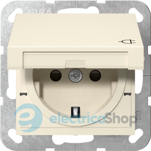 Розетка с з/к и крышкой, шторки, 16А/250V System 55 Gira 441401, глянцевый кремовый