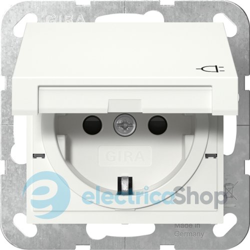 Розетка с з/к и крышкой, шторки, 16А/250V System 55 Gira 441403, белый глянцевый