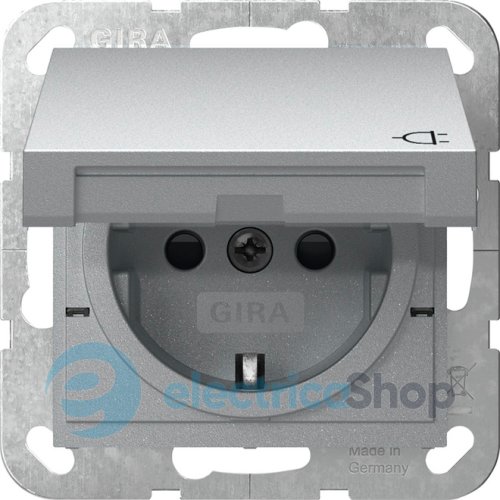 Розетка с з/к и крышкой, шторки, 16А/250V System 55 Gira 441426, алюминий