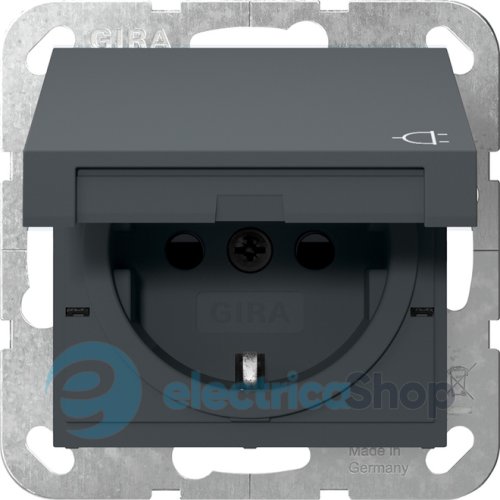 Розетка с з/к и крышкой, шторки, 16А/250V System 55 Gira 441428, антрацит