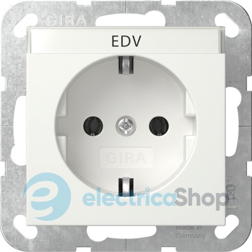 Розетка із з/к 16А/250V, поле для напису, System 55 Gira 445727, білий матовий