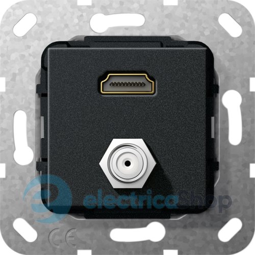 HDMI гніздо SAT F перехідник Gira 567510, чорний матовий