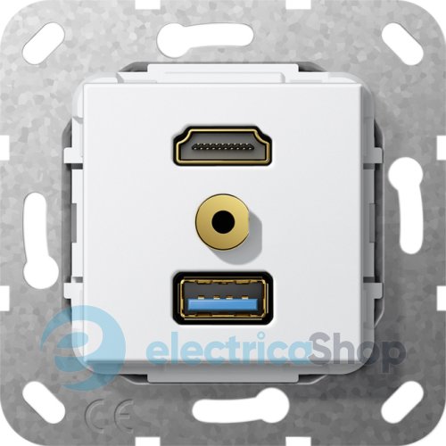 HDMI, USB30 A, Mіні джек 3,5мм перехідник/розгал кабель Gira 568003, білий глянцевий