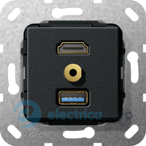 HDMI USB30 A Mіні джек 35мм перехідник/розгал кабель Gira 568010, чорний матовий