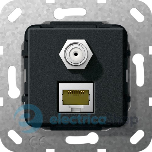 Modular Jack RJ45 кат6A 10 Гбит SAT F переходник Gira 569710, черный матовый