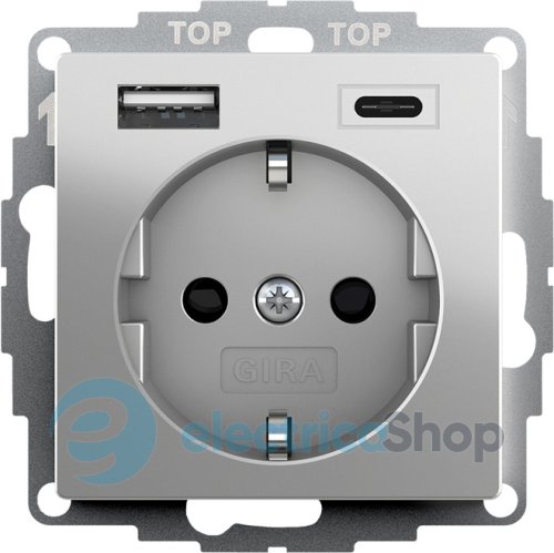 Розетка с защитой и USB Тип A/C System 55 Gira 2459600, сталь