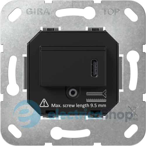 Механізм USB-розетки PD 220–240VAC / 5–20VDC (15–65 Вт), вставка, Gira 236300 чорний