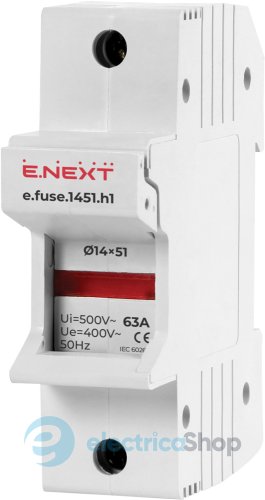 Утримувач запобіжника на Дін-рейку e.fuse.1451.h1, під запобіжник 14х51, 1р, 63А i0300004 E.NEXT
