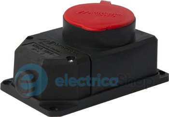 Силовая розетка стационарная с защитной каучуковой крышкой e.socket.rubber.062.16, 4п., 16A, s9100037 E.NEXT