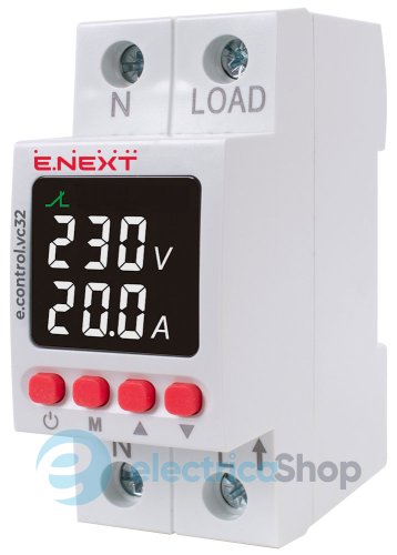 Реле контроля напряжения и тока 1-ф. 32А с индикацией e.control.vc32 p0690028 E.NEXT