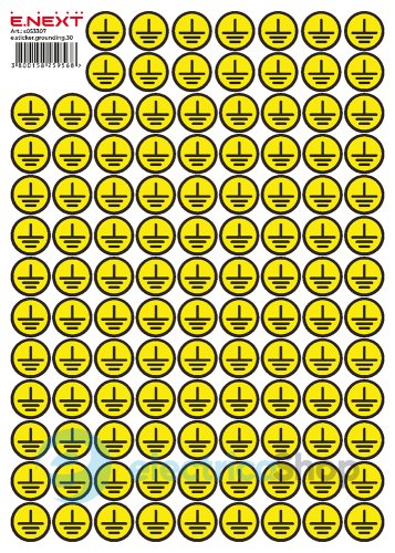 Самоклеюча наліпка "Заземлення" e.sticker.grounding.30 (30х30х30мм) 90 шт/аркуш s053307 E.NEXT