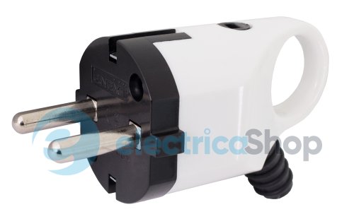 Вилка побутова e.plug.angle.005.16, з з/к, 16А, кутова, біла, з ручкою E.NEXT s9100046