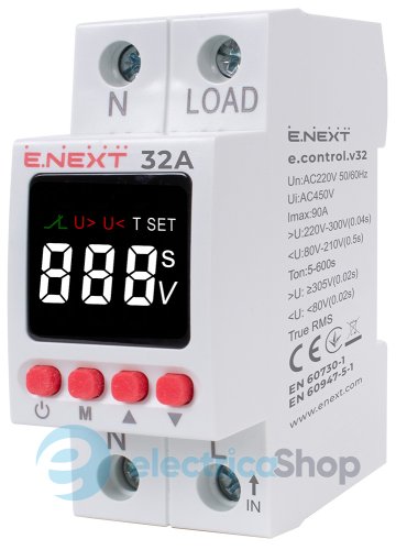 Реле контроля напряжения 1-ф. 32А с индикацией e.control.v32 p0690031 E.NEXT