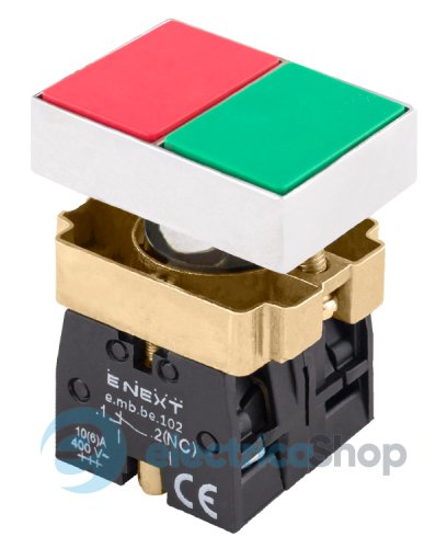 Кнопка двойная квадратная e.mb.bl8325 зеленая/красная 1NO+1NC p0810120 E.NEXT