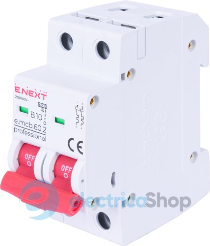 Модульный автоматический выключатель e.mcb.pro.60.2.B 10 new, 2P, 10А, В, 6kA, new p041016 E.NEXT