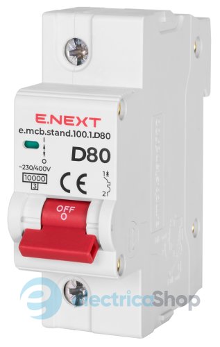 Модульный автоматический выключатель e.mcb.stand.100.1.D80, 1P, 80А, D, 10kA s026012 E.NEXT
