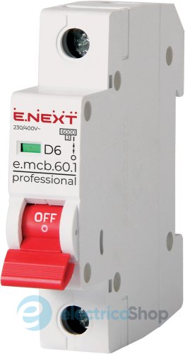 Модульный автоматический выключатель e.mcb.pro.60.1.D.6, 1P, 6А, D, 6kA p0710006 E.NEXT