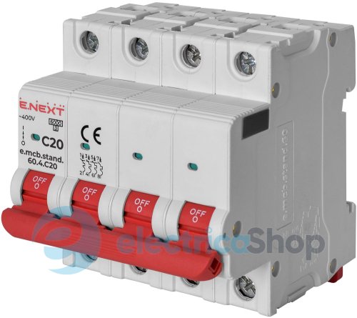 Модульний автоматичний вимикач e.mcb.stand.60.4.C20, 4P, 20А, C, 6kA, s002148 E.NEXT