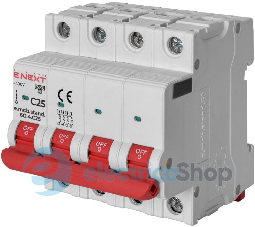 Модульний автоматичний вимикач e.mcb.stand.60.4.C25, 4P, 25А, C, 6kA, s002149 E.NEXT