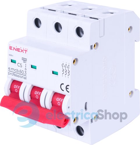 Модульный автоматический выключатель e.mcb.pro.60.3.C 5 new, 3P, 5А, C, 6kA new p042028 E.NEXT