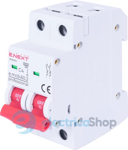 Модульный автоматический выключатель e.mcb.pro.60.2.C 4 new, 2P, 4А, C, 6kA new p042044 E.NEXT