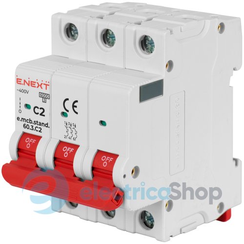 Модульный автоматический выключатель e.mcb.stand.60.3.C2, 3P, 2А, C, 6kA s002125 E.NEXT