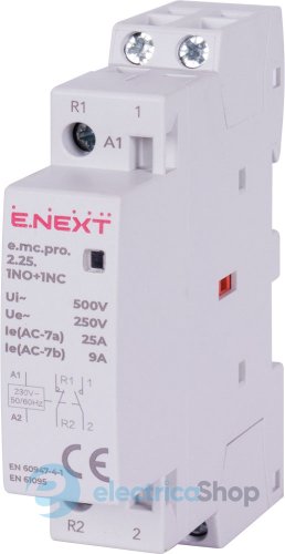 Модульный контактор e.mc.pro.2.25.1NO+1NC, 2р, 25А, 1NO+1NC, 220В p005220 E.NEXT