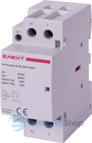 Модульный контактор e.mc.pro.2.40.1NO+1NC, 2р, 40А, 1NO+1NC, 220В p005226 E.NEXT