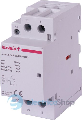 Модульный контактор e.mc.pro.2.63.1NO+1NC, 2р, 63А, 1NO+1NC, 220В p005228 E.NEXT