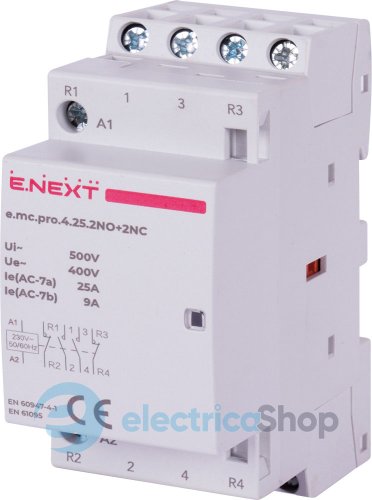 Модульный контактор e.mc.pro.4.25.2NO+2NC, 4р, 25А, 2NO+2NC, 220В p005222 E.NEXT