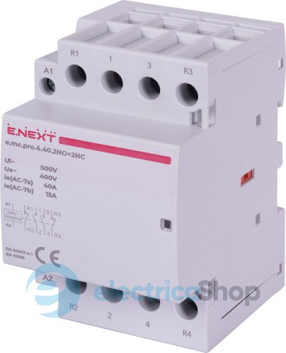 Модульный контактор e.mc.pro.4.40.2NO+2NC, 4р, 40А, 2NO+2NC, 220В p005230 E.NEXT