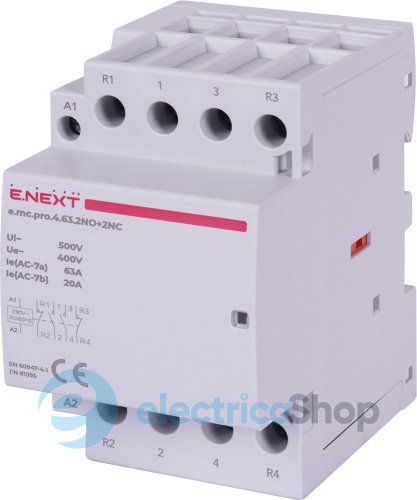 Модульный контактор e.mc.pro.4.63.2NO+2NC, 4р, 63А, 2NO+2NC, 220В p005231 E.NEXT